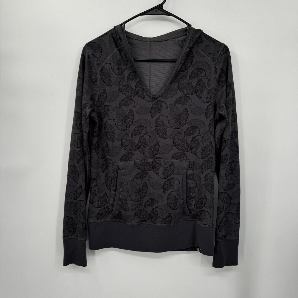 The North Face S Hoodie Womens Gray Ginkgo Leaf Print V-Neck Pullover‎ Active